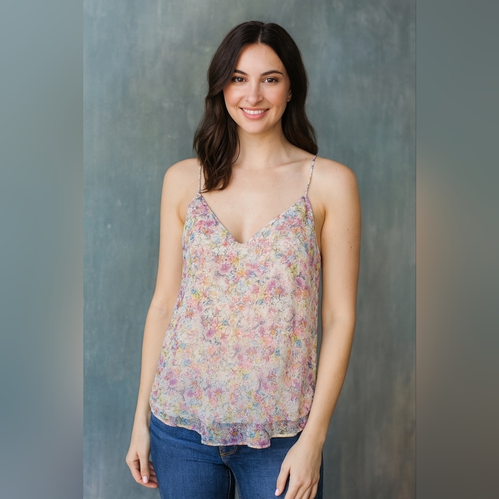 Lavender Brown floral silk spaghetti strap tank to
